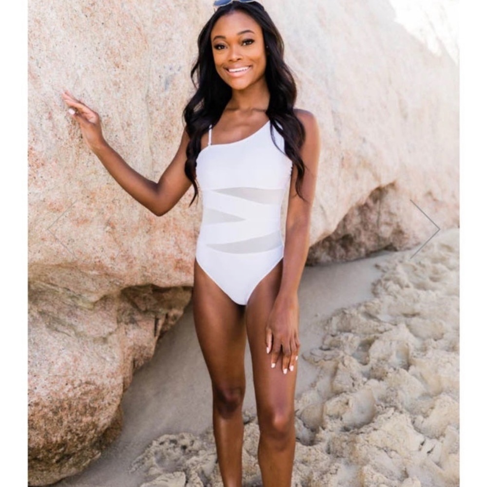 Pink Lily one piece white bathing suit